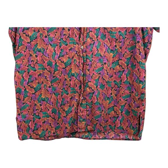 Vintage 1980s Hilo Hattie Fall Leaves Vibrant Hawaiian Made in USA Large Shirt - Picture 4 of 10